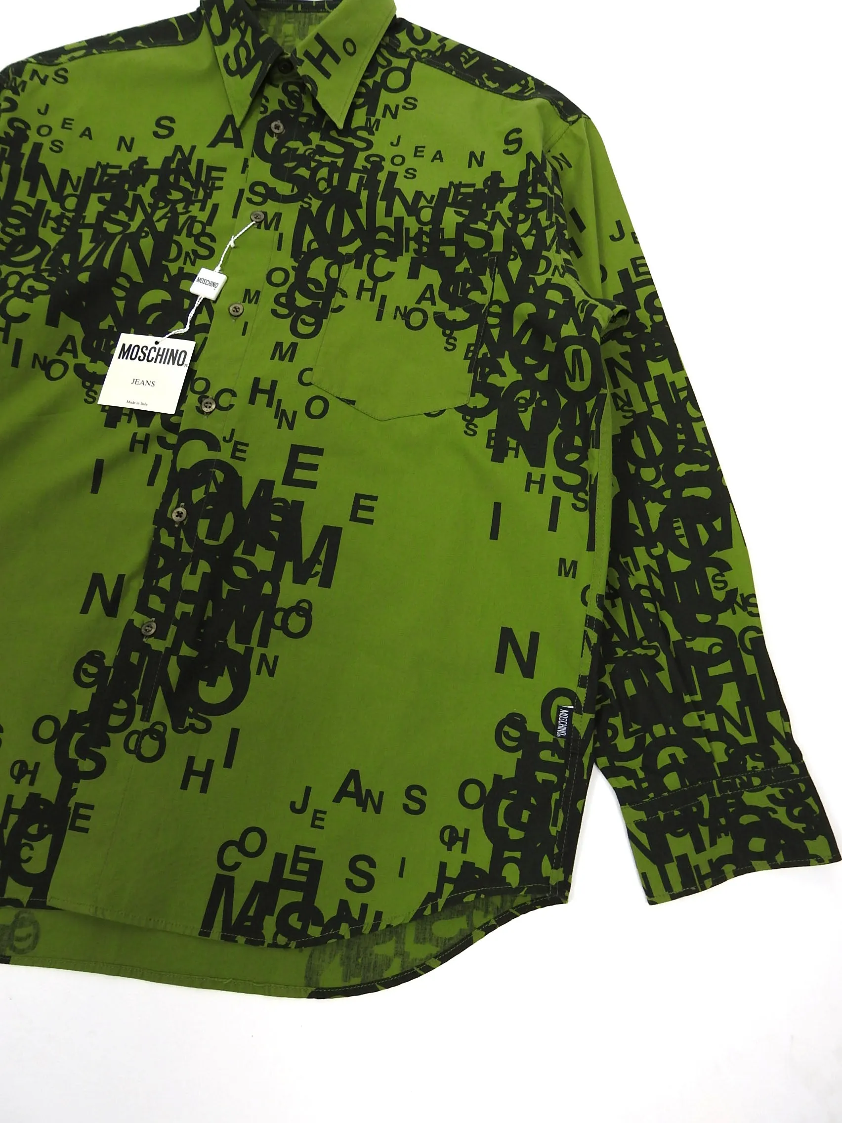 Moschino Jeans Green Script Shirt Large