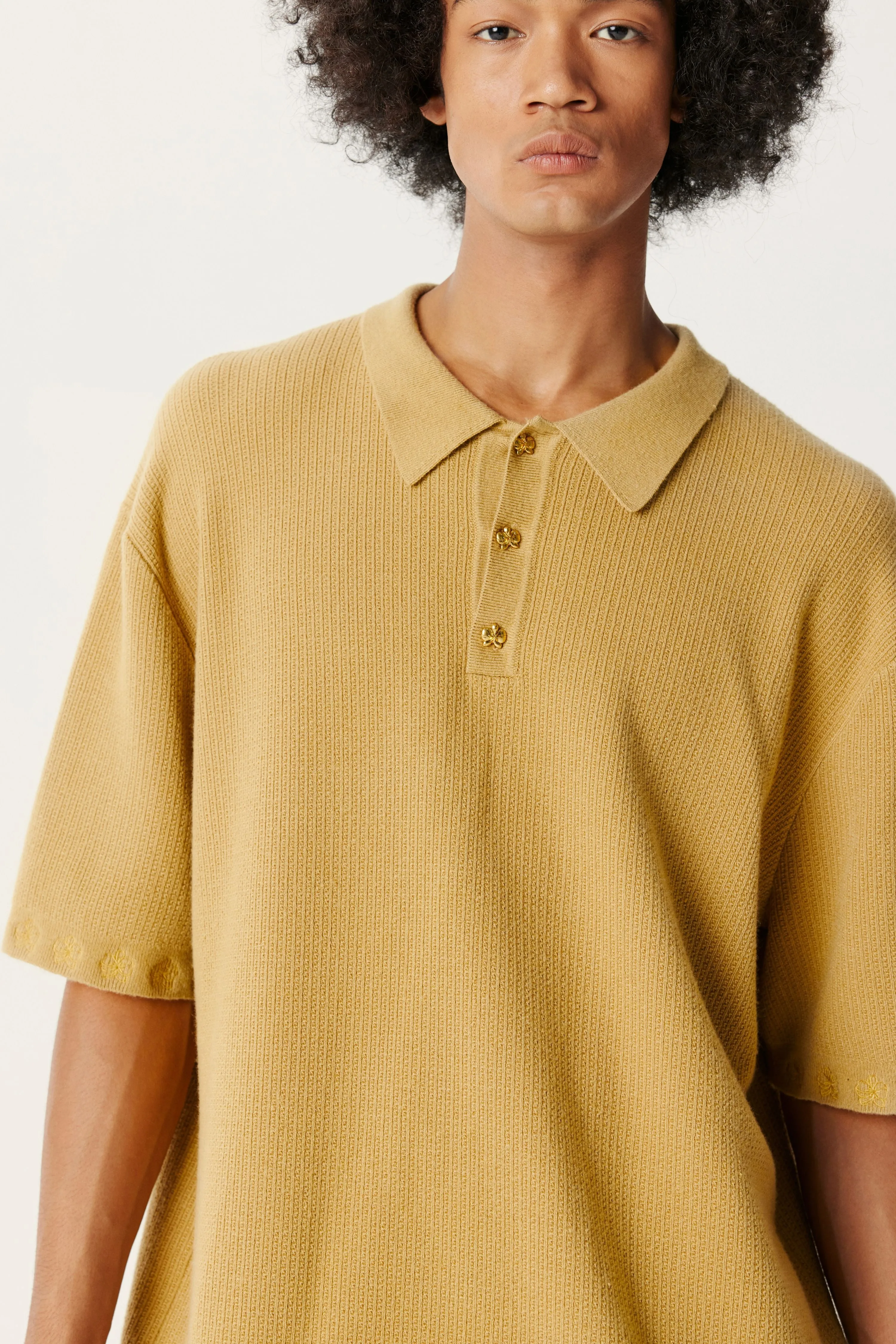 Mustard Yellow Knitting Polo Shirt