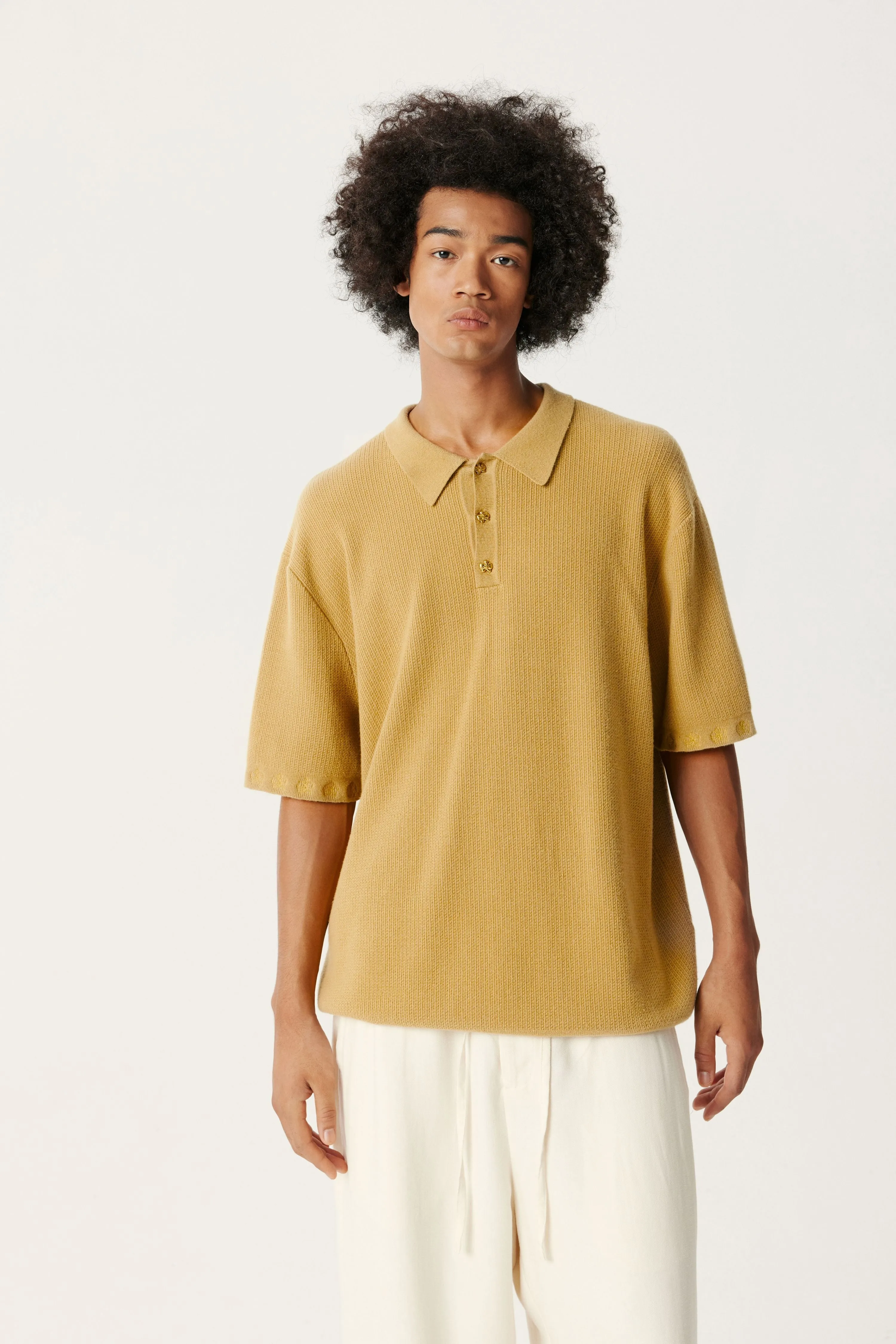 Mustard Yellow Knitting Polo Shirt