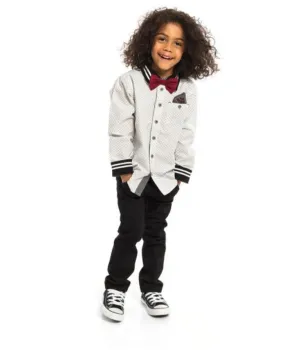 Nano Boys Button Down Dress Shirt with Bowtie and Pocket Square : Size 4 to 10
