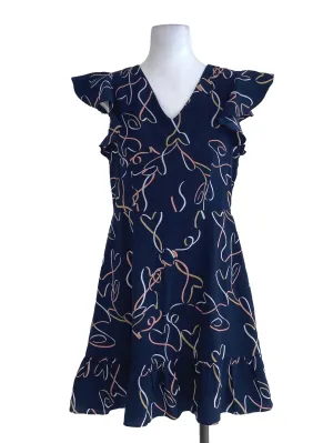 Navy Abstract A-Line Dress