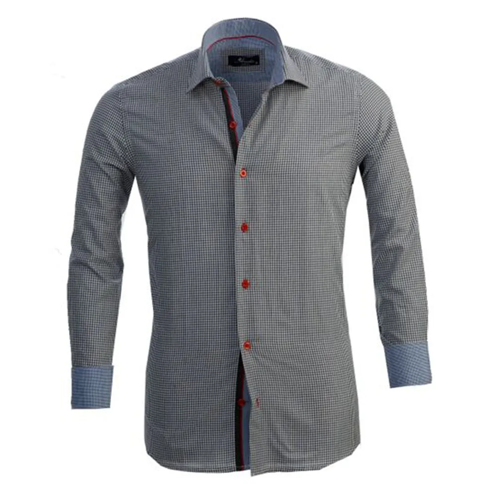 Navy Blue White Checkered Mens Slim Fit Designer Dress Shirt - tailored Cotton Shirts for Work and