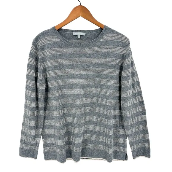 NEIMAN MARCUS Cashmere Sweater Lurex Crewneck Striped Gray