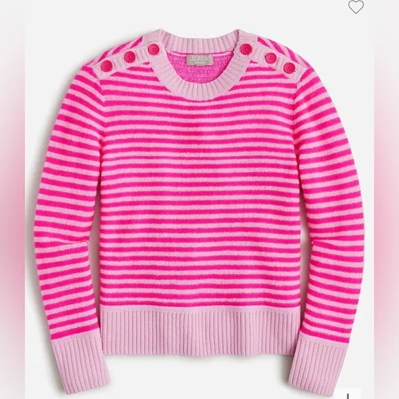 New Jcrew Cashmere stripe crewneck sweater with shoulder buttons