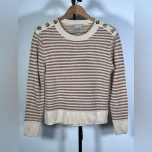 New Jcrew Cashmere stripe crewneck sweater with shoulder buttons