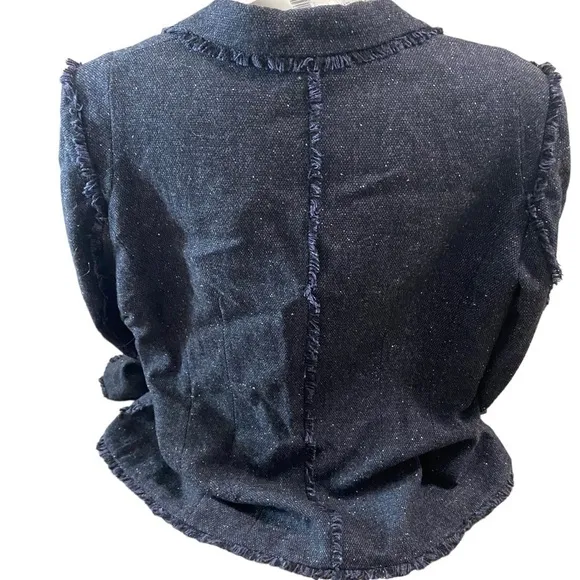 New Jones New York Size 14 Wool Blend Charcoal Blazer Tweed Ruffle Career NWT