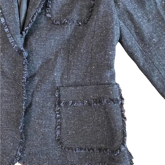 New Jones New York Size 14 Wool Blend Charcoal Blazer Tweed Ruffle Career NWT