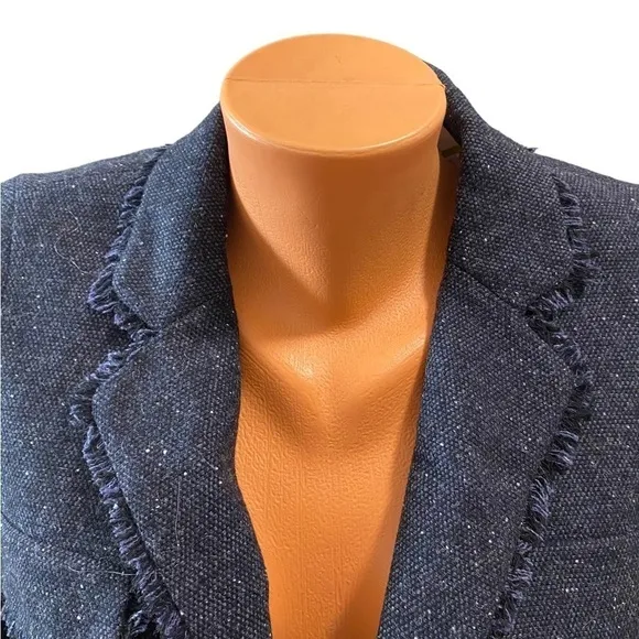 New Jones New York Size 14 Wool Blend Charcoal Blazer Tweed Ruffle Career NWT
