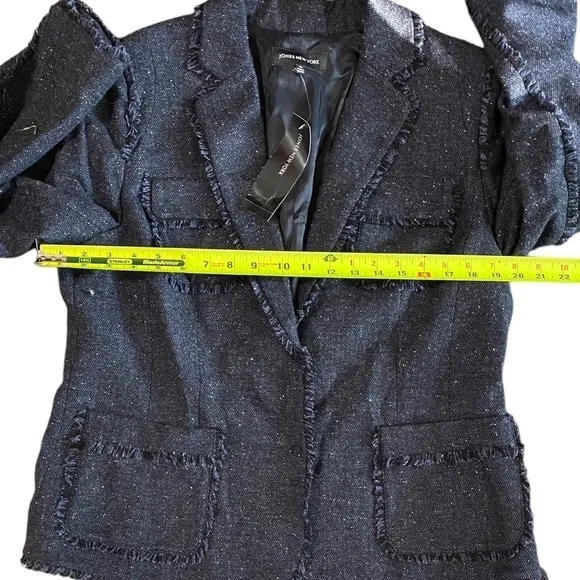 New Jones New York Size 14 Wool Blend Charcoal Blazer Tweed Ruffle Career NWT