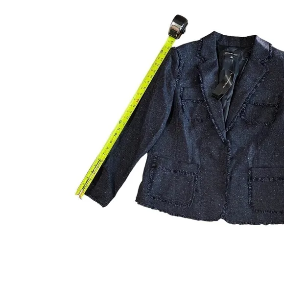 New Jones New York Size 14 Wool Blend Charcoal Blazer Tweed Ruffle Career NWT