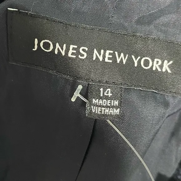 New Jones New York Size 14 Wool Blend Charcoal Blazer Tweed Ruffle Career NWT
