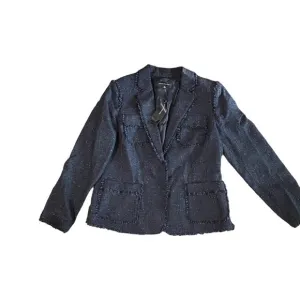 New Jones New York Size 14 Wool Blend Charcoal Blazer Tweed Ruffle Career NWT