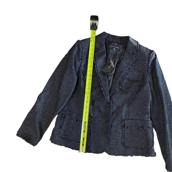 New Jones New York Size 14 Wool Blend Charcoal Blazer Tweed Ruffle Career NWT