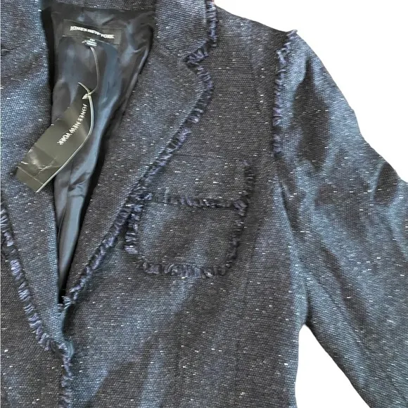 New Jones New York Size 14 Wool Blend Charcoal Blazer Tweed Ruffle Career NWT