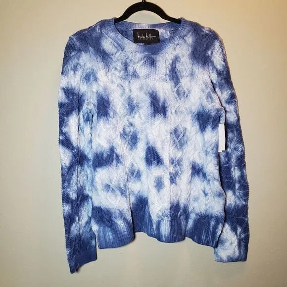 New Nicole Miller Tie Dye Cable Knit Pullover Sweater