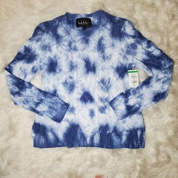 New Nicole Miller Tie Dye Cable Knit Pullover Sweater