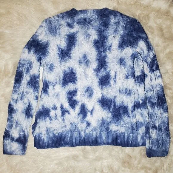 New Nicole Miller Tie Dye Cable Knit Pullover Sweater
