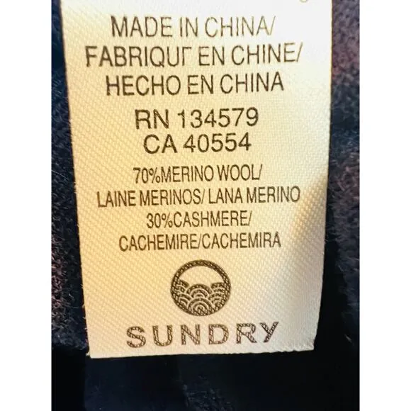NEW Sundry Mama Merino Wool / Cashmere Long Sleeves Pullover Top Sweater Size S
