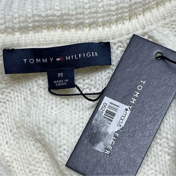 New Tommy Hilfiger Womens Chevron Knit Cowl-Neck Pullover Sweater Ivory Medium