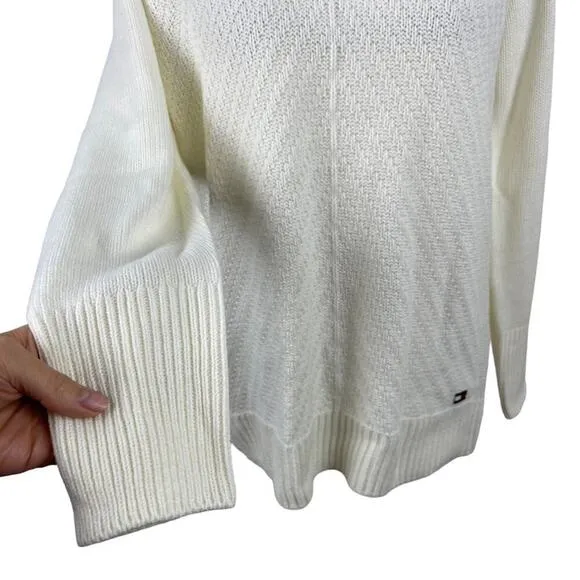 New Tommy Hilfiger Womens Chevron Knit Cowl-Neck Pullover Sweater Ivory Medium