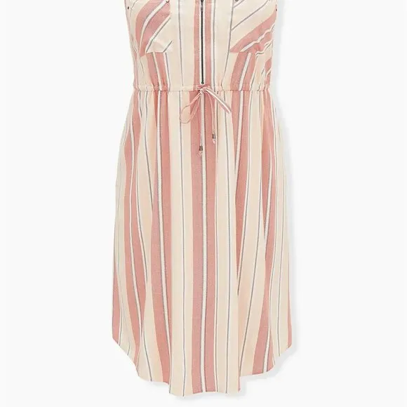 New Torrid Red &amp; Ivory Stripe Challis Zip Front Drawstring Shirt Dress