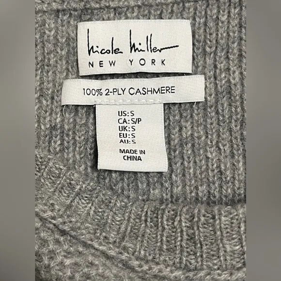 Nicole Miller Gray Cashmere Knit Long Sleeve Sweater Size Small
