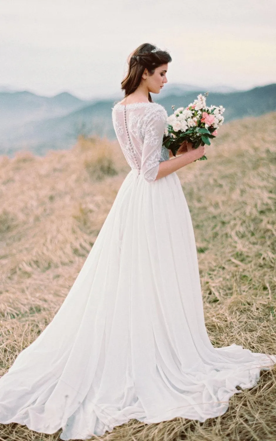 Non Corset A Silhouette Wedding With Nude Lace Bodice Dress-711916