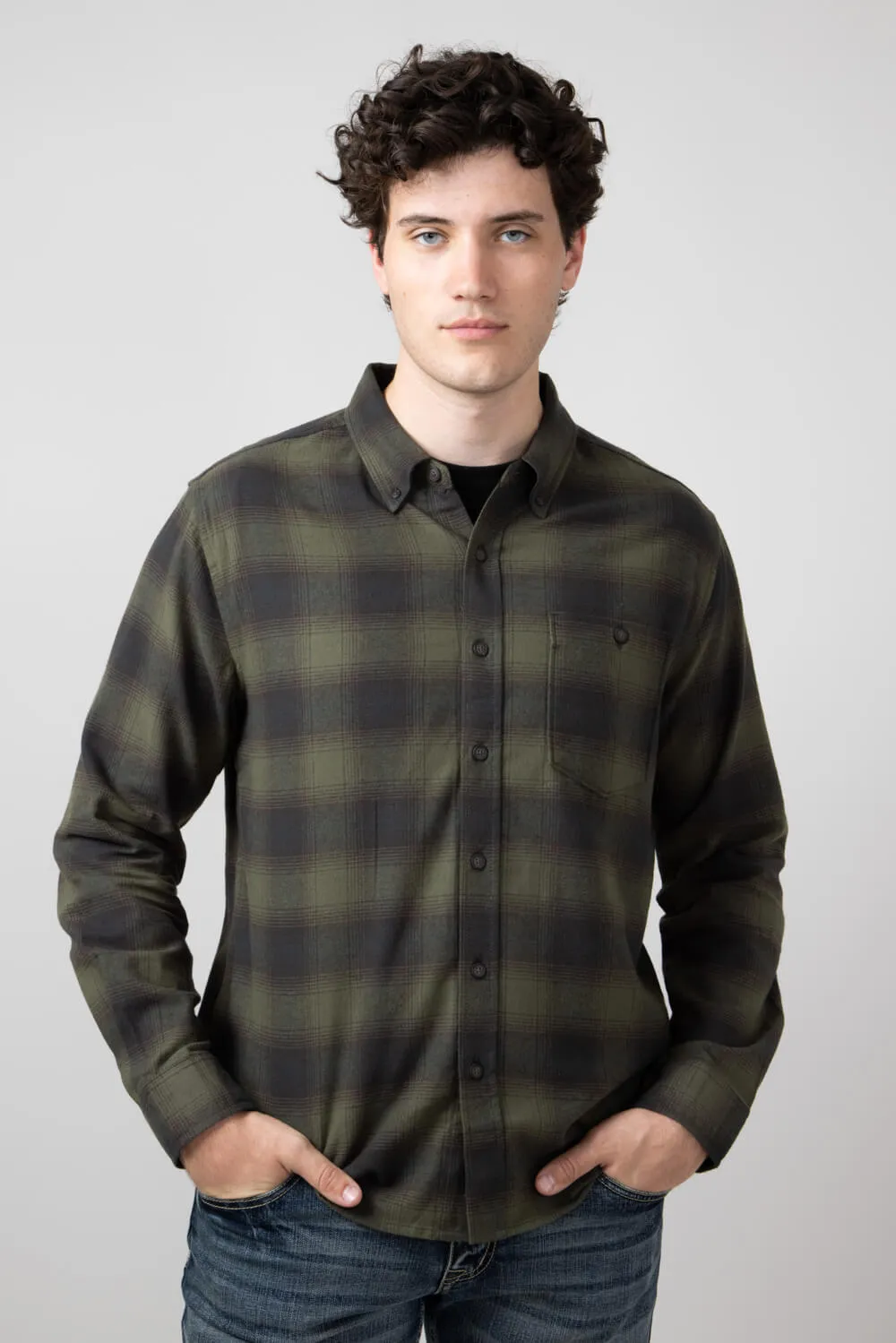 North River Brushed Cotton Shirt for Men in Olive | NRM6395-OLIVE