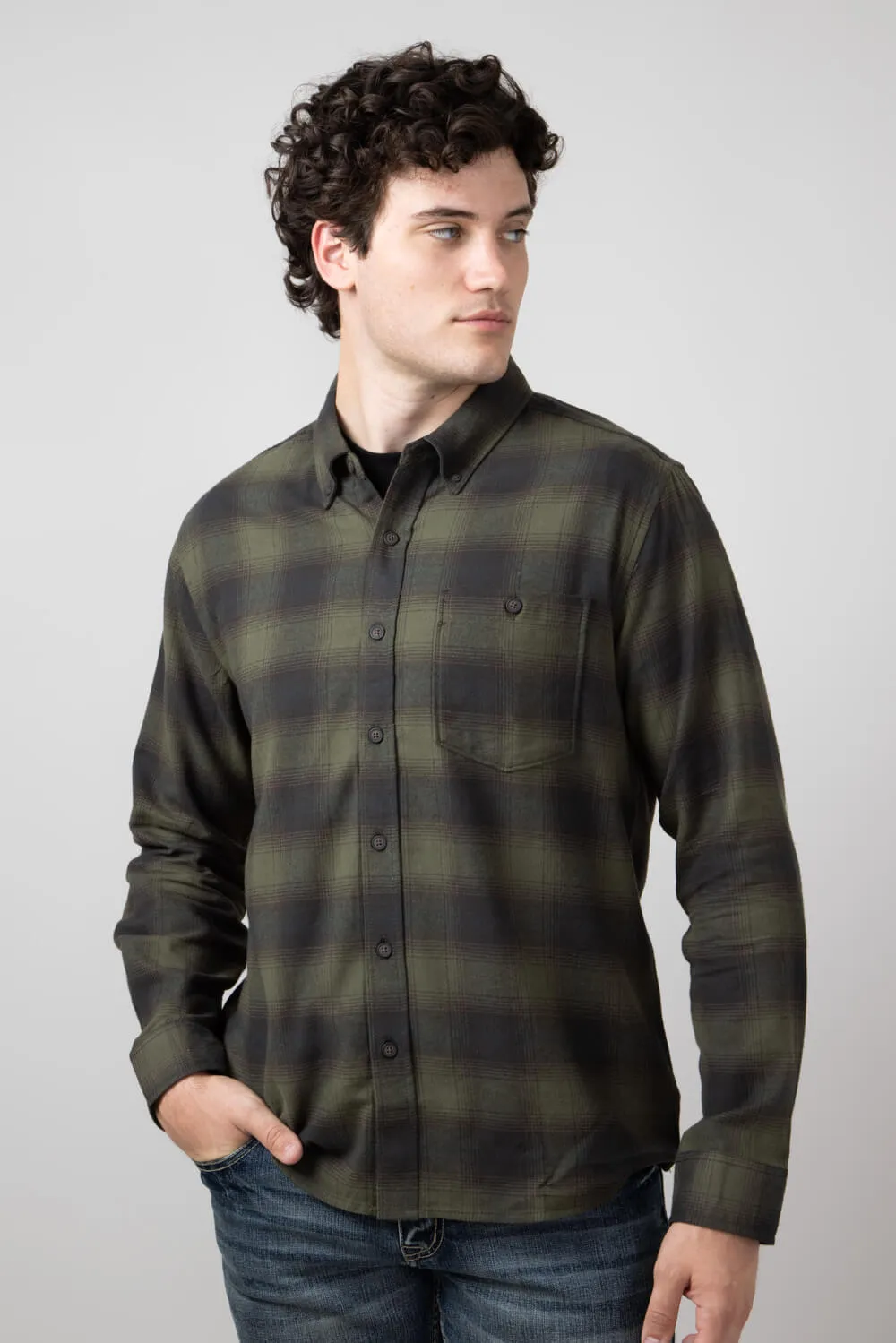 North River Brushed Cotton Shirt for Men in Olive | NRM6395-OLIVE