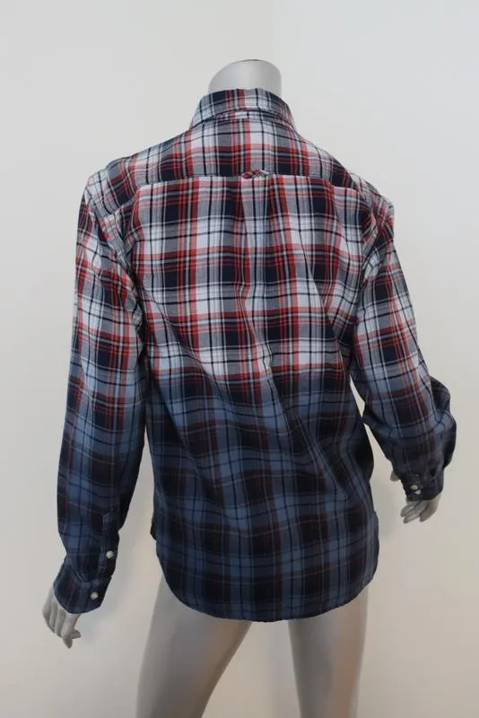 NSF Axel Plaid Button Down Shirt Blue/Red Dip Dye Size Petite Long Sleeve Top