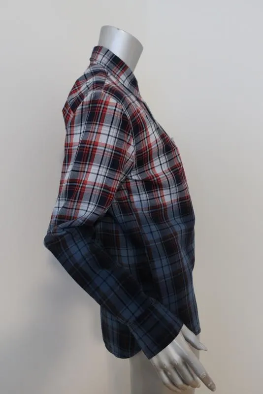 NSF Axel Plaid Button Down Shirt Blue/Red Dip Dye Size Petite Long Sleeve Top