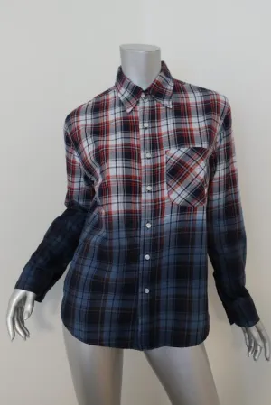 NSF Axel Plaid Button Down Shirt Blue/Red Dip Dye Size Petite Long Sleeve Top