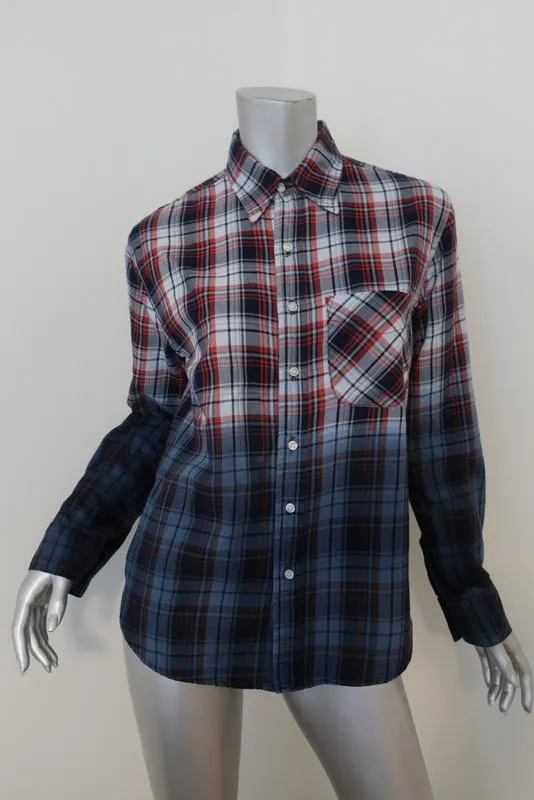 NSF Axel Plaid Button Down Shirt Blue/Red Dip Dye Size Petite Long Sleeve Top