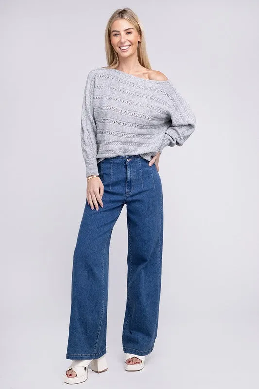 Nuvi Apparel Boat Neck Cable Knit Sweater