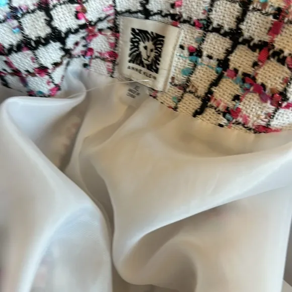 NWOT ANNE KLEIN WHITE PINK TWEED OPEN FRONT CAREER JACKET BLAZER Collarless