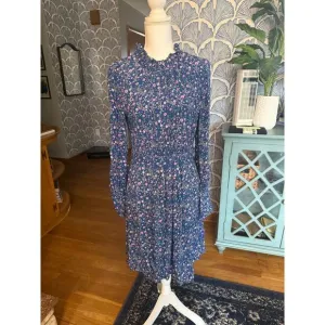 NWT A • Loves • A Blue Floral High Ruffled Neck A-Line Dress Sz. 10