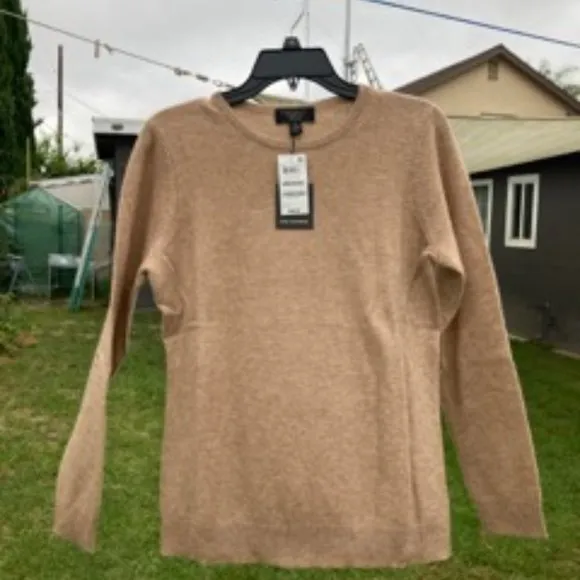 NWT Charter Club Crew Neck 100% Cashmere Sweater MSRP $99 Heather Camel
