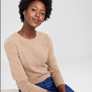 NWT Charter Club Crew Neck 100% Cashmere Sweater MSRP $99 Heather Camel