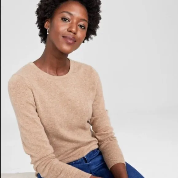 NWT Charter Club Crew Neck 100% Cashmere Sweater MSRP $99 Heather Camel