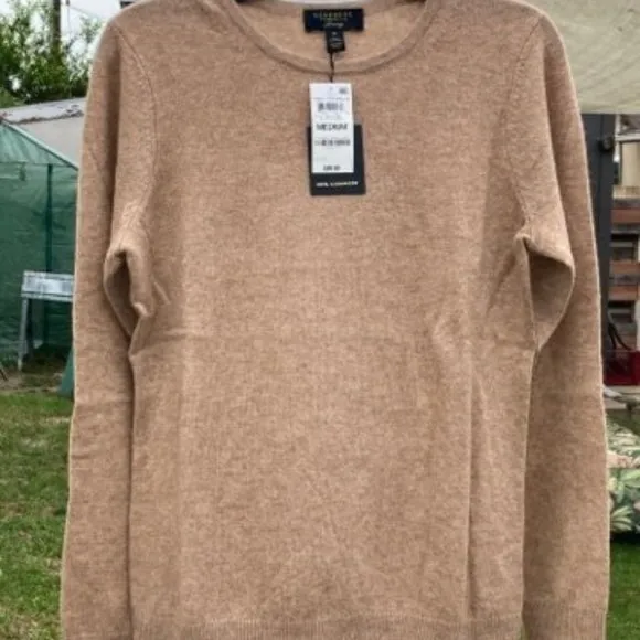 NWT Charter Club Crew Neck 100% Cashmere Sweater MSRP $99 Heather Camel
