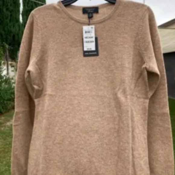 NWT Charter Club Crew Neck 100% Cashmere Sweater MSRP $99 Heather Camel