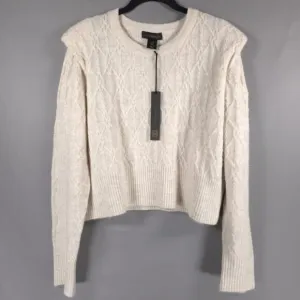 NWT HOUSE OF HARLOW 1960 Cable Knit Rib Hem &amp; Cuffs Knit Pullover Sweater MEDIUM