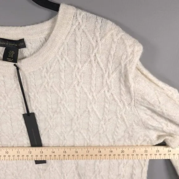 NWT HOUSE OF HARLOW 1960 Cable Knit Rib Hem &amp; Cuffs Knit Pullover Sweater MEDIUM