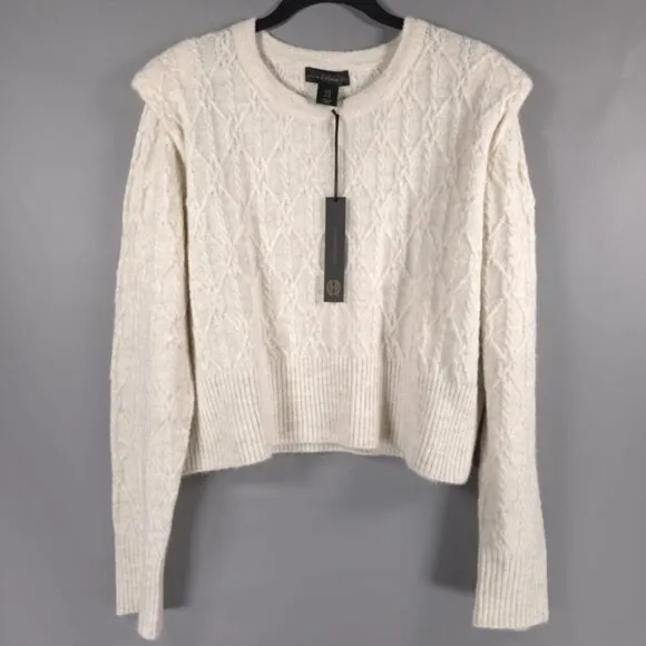 NWT HOUSE OF HARLOW 1960 Cable Knit Rib Hem &amp; Cuffs Knit Pullover Sweater MEDIUM