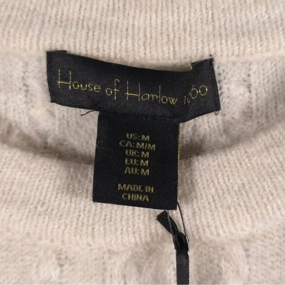 NWT HOUSE OF HARLOW 1960 Cable Knit Rib Hem &amp; Cuffs Knit Pullover Sweater MEDIUM