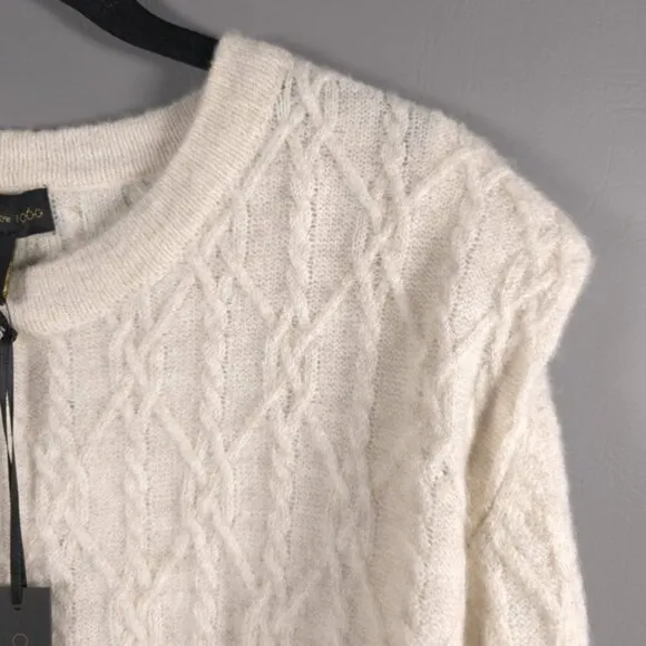 NWT HOUSE OF HARLOW 1960 Cable Knit Rib Hem &amp; Cuffs Knit Pullover Sweater MEDIUM
