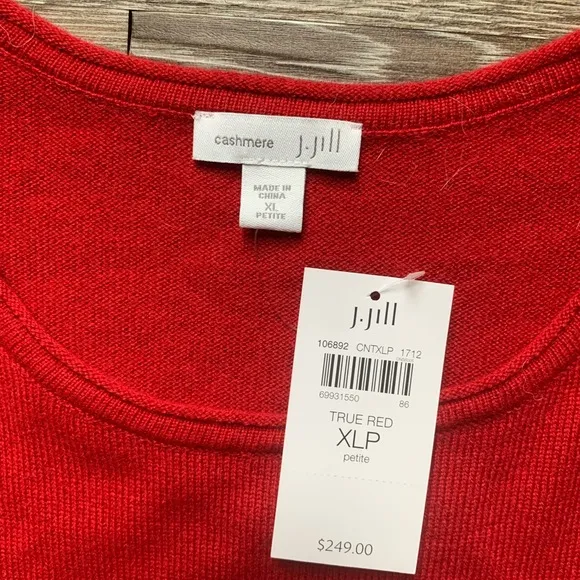 NWT J. Jill True Red 100% Cashmere Sweater XL P