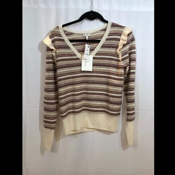 NWT‎ Joie V-Neck Striped Wool Blend Sweater Small