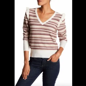 NWT‎ Joie V-Neck Striped Wool Blend Sweater Small