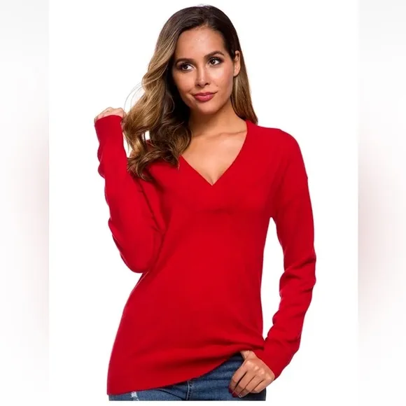 NWT Oshlen Wool Cashmere Red Sweater, Size Medium